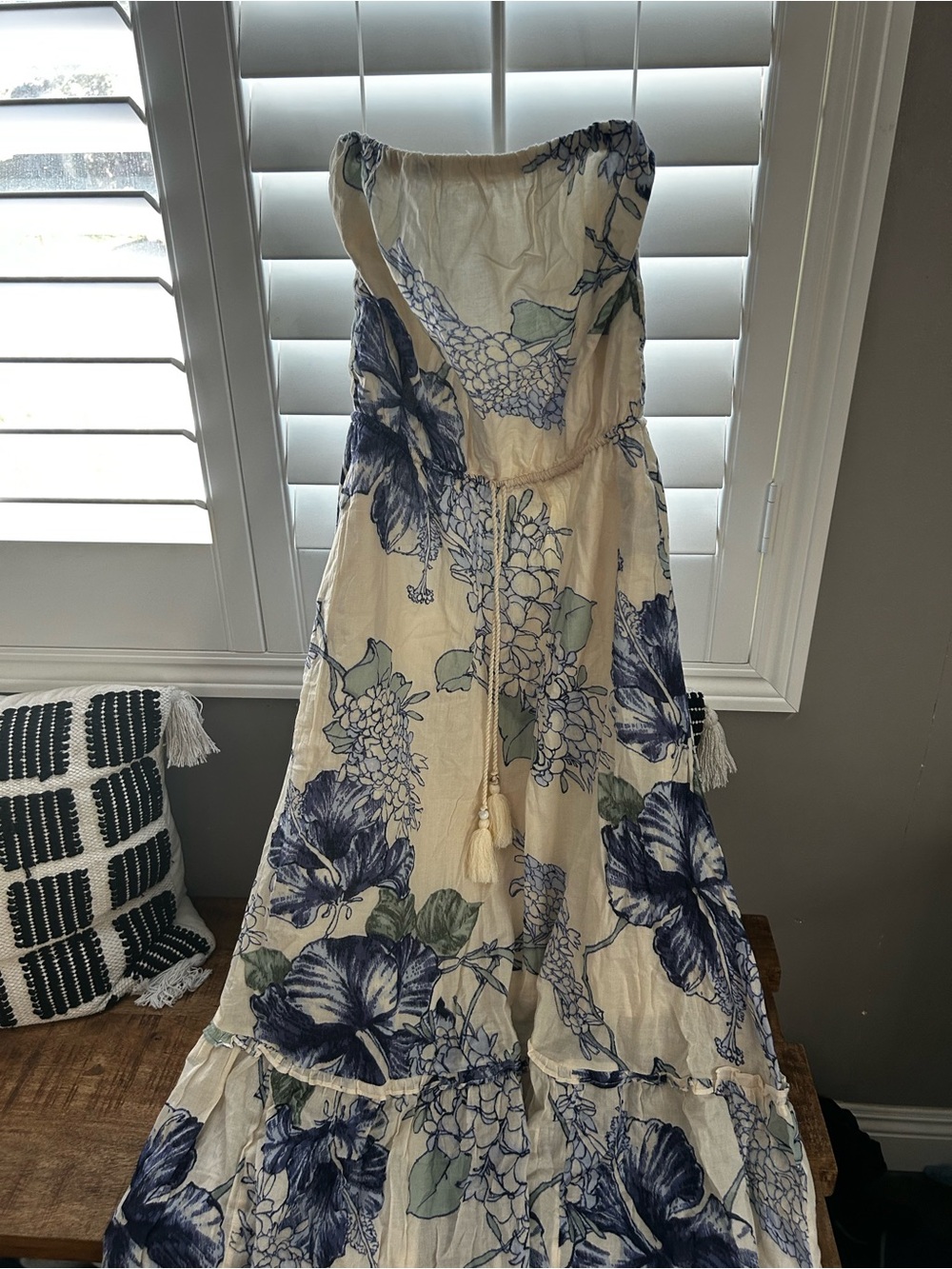 Abercrombie & Fitch Strapless Floral Maxi Dress in Cream and Blue